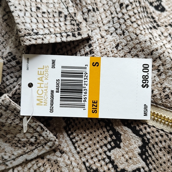NWT! Michael Kors Logo Snake Print Zippered Blouse Foldover Sleeves - Picture 8 of 8